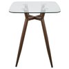 Lumisource Clara Square Counter Table with Walnut Metal Legs and Clear Glass Top CT-CLR3030 WLGL